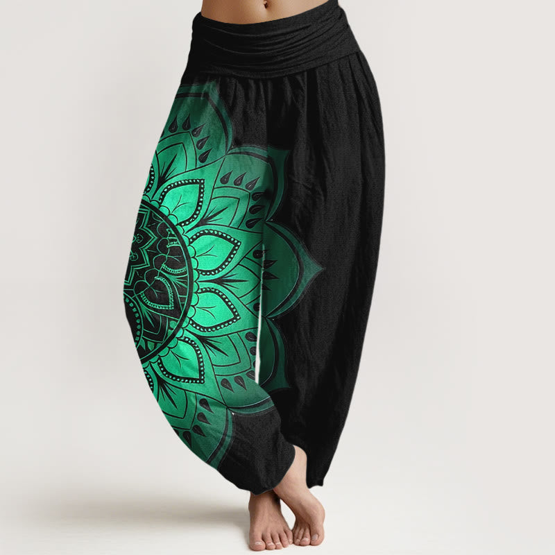Buddha Stones Cotton Symmetrical Mandala Pattern Women's Elastic Waist Harem Pants - Black - US16,UK/AU20,EU48 (3XL) - image 0