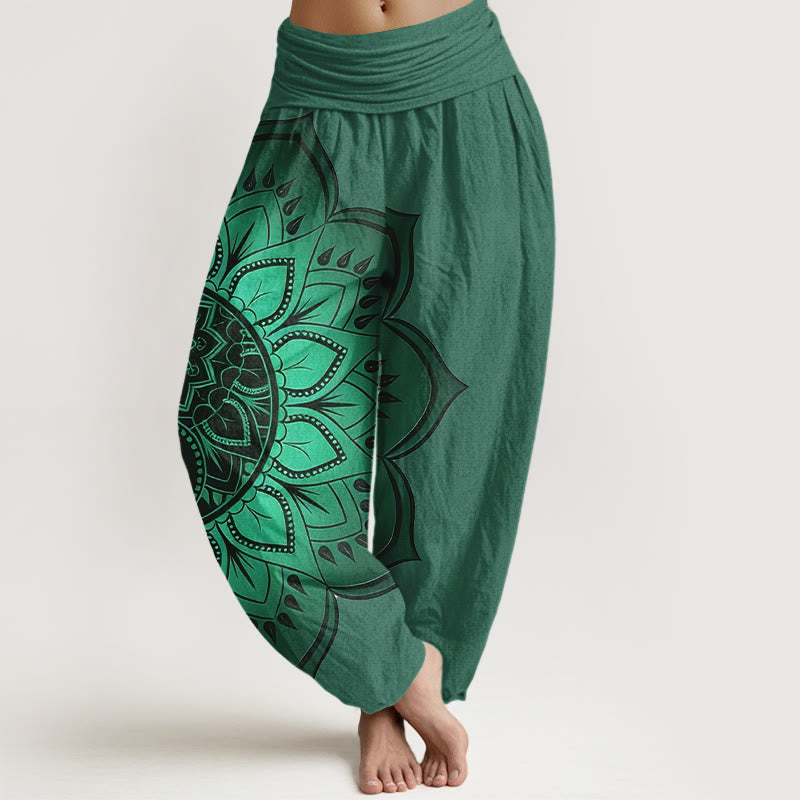 Buddha Stones Cotton Symmetrical Mandala Pattern Women's Elastic Waist Harem Pants - SeaGreen - US16,UK/AU20,EU48 (3XL) - image 8