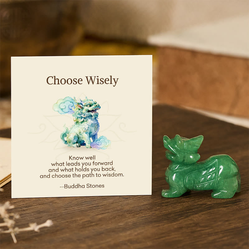 Buddha Stones "Choose Wisely" Natural Small PiXiu Green Aventurine Luck Decoration Includes Gift Message Card - PiXiu 3*4cm - Standard Gift Box - image 0