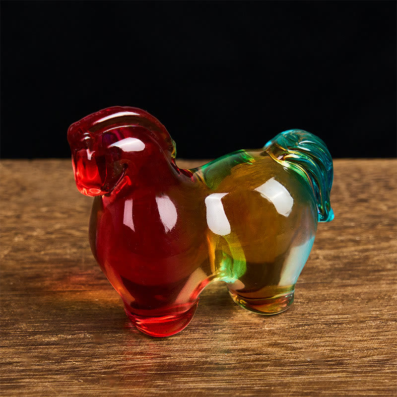 Buddha Stones "Hoping You Success and Good Luck" Year Of The Horse Mini Colorful Liuli Crystal Decoration Includes Gift Message Card - image 3