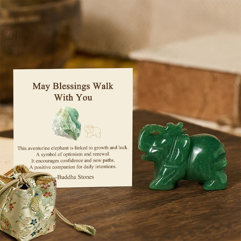 Buddha Stones ''May Blessings Walk With You'' Natural Small Elephant Amazonite Amethyst Jade Black Obsidian Stone Decoration Includes Gift Message Card - Green Aventurine 5*3.9*2.5cm - Deluxe Gift Bag (+$9.59) - image 54