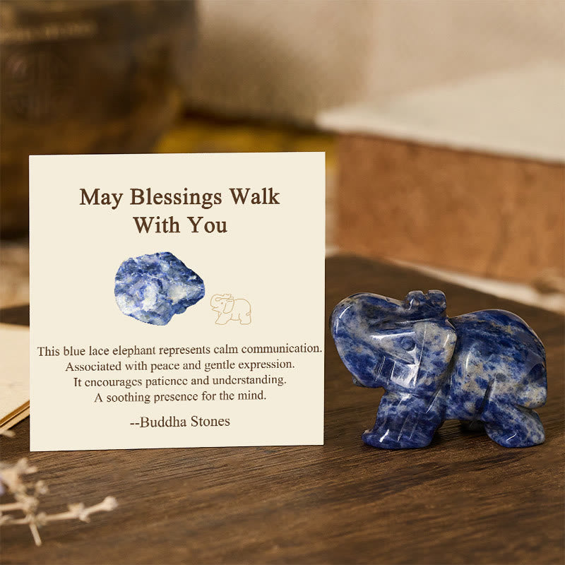 Buddha Stones ''May Blessings Walk With You'' Natural Small Elephant Amazonite Amethyst Jade Black Obsidian Stone Decoration Includes Gift Message Card - Sodalite 5*3.9*2.5cm - Deluxe Gift Bag (+$9.59) - image 72