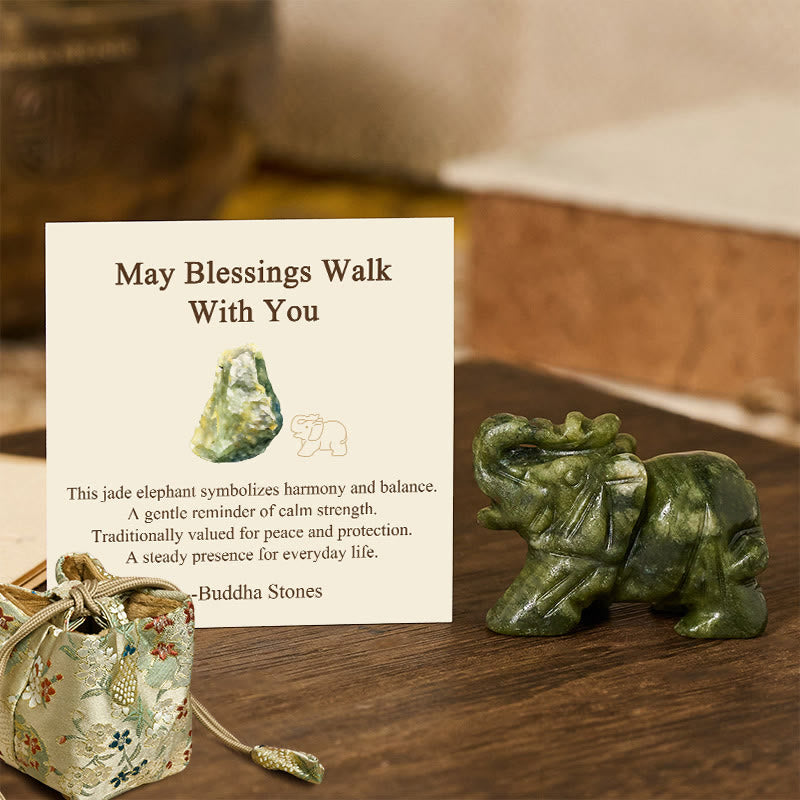 Buddha Stones ''May Blessings Walk With You'' Natural Small Elephant Amazonite Amethyst Jade Black Obsidian Stone Decoration Includes Gift Message Card - Jade 5*3.9*2.5cm - Deluxe Gift Bag (+$9.59) - image 27