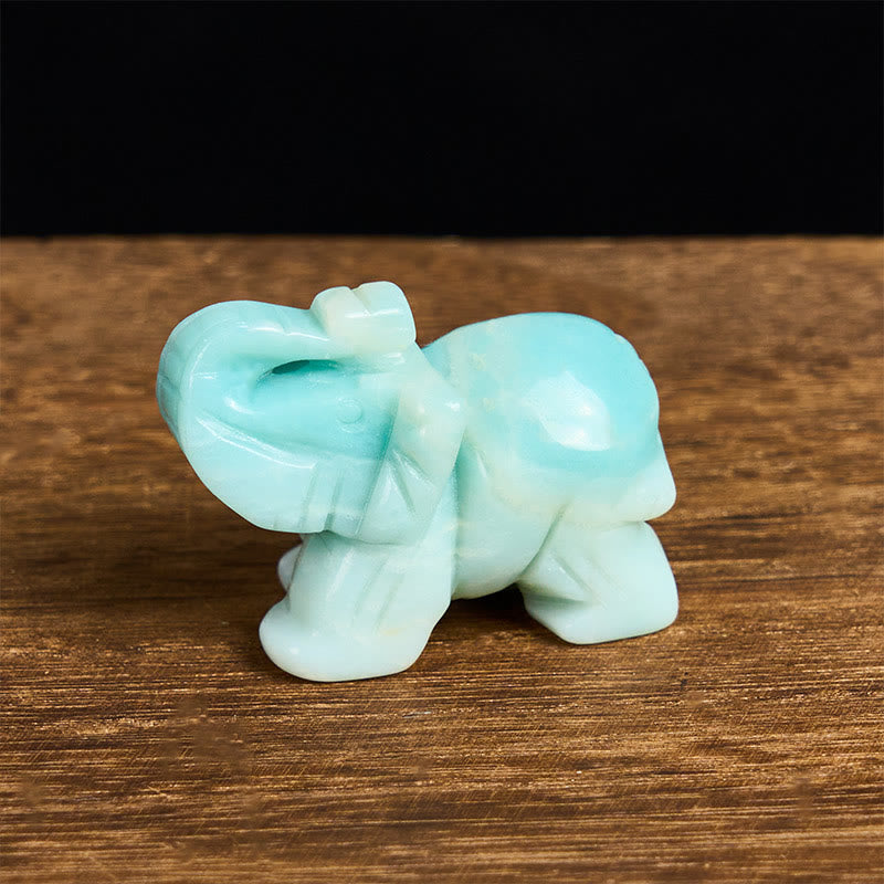 Buddha Stones ''May Blessings Walk With You'' Natural Small Elephant Amazonite Amethyst Jade Black Obsidian Stone Decoration Includes Gift Message Card - image 3