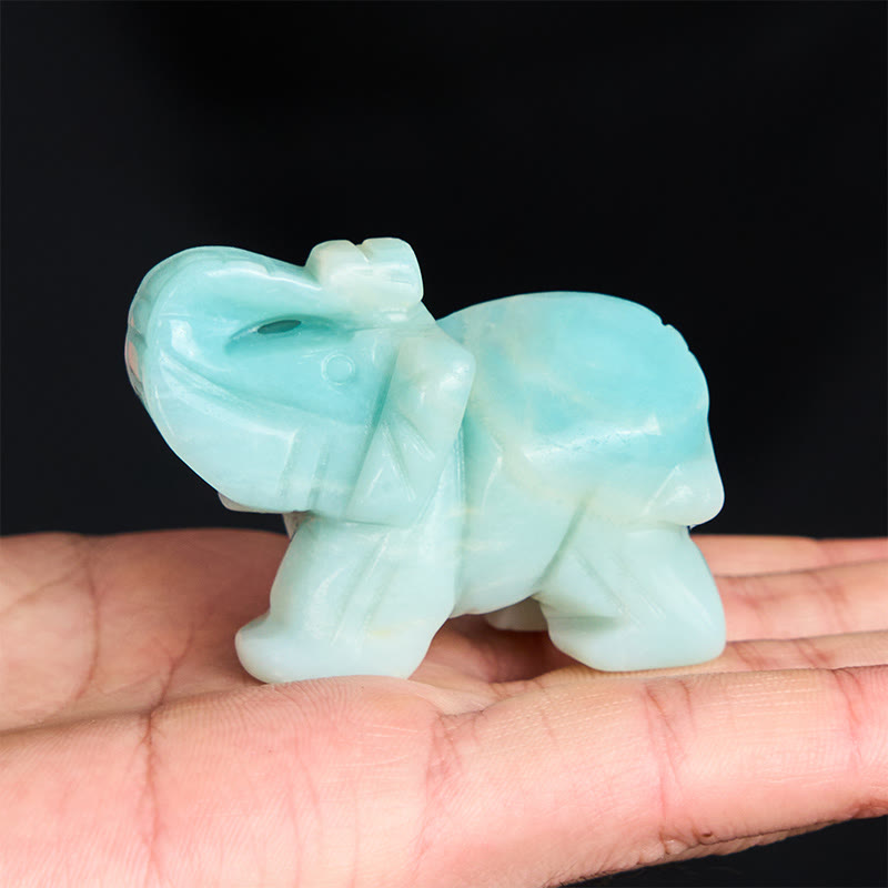Buddha Stones ''May Blessings Walk With You'' Natural Small Elephant Amazonite Amethyst Jade Black Obsidian Stone Decoration Includes Gift Message Card - image 6