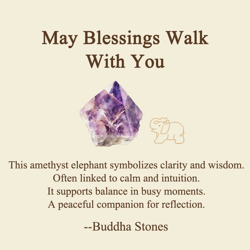 Buddha Stones ''May Blessings Walk With You'' Natural Small Elephant Amazonite Amethyst Jade Black Obsidian Stone Decoration Includes Gift Message Card - image 13