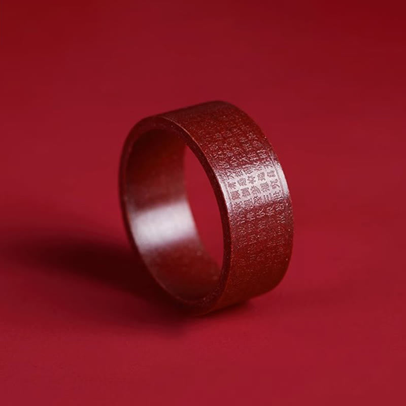 Buddha Stones Cinnabar Om Mani Padme Hum Heart Sutra Blessing Ring - image 1