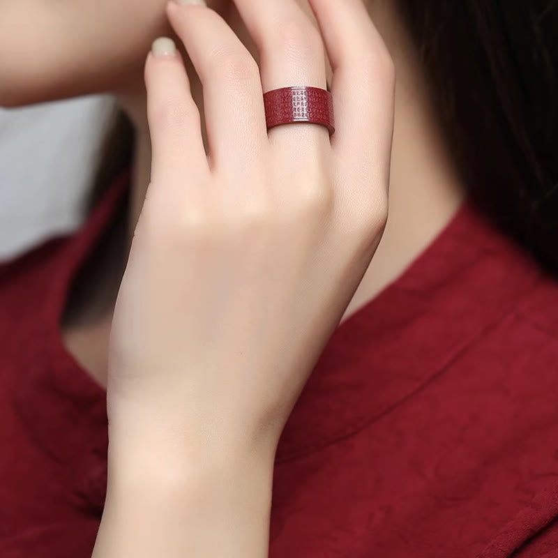 Buddha Stones Cinnabar Om Mani Padme Hum Heart Sutra Blessing Ring - image 3