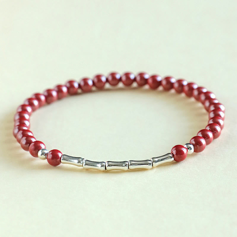 Buddha Stones Cinnabar 925 Sterling Silver Calm Concentration Bracelet - Cinnabar 4mm Red Bead(Wrist Circumference: 14-15 cm) - image 1