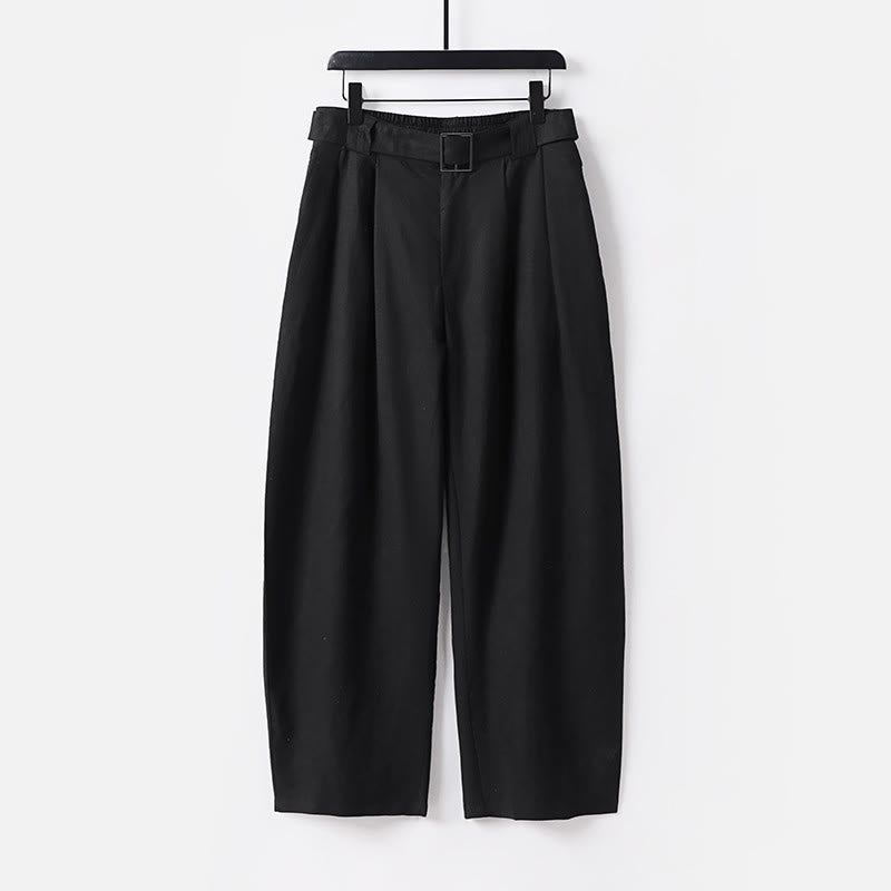 Buddha Stones Summer Zipper Elastic Waist Design Men's Cotton Linen Wide Leg Pants With Pockets - Black - US/UK/AU56,EU66 (9XL) - image 9
