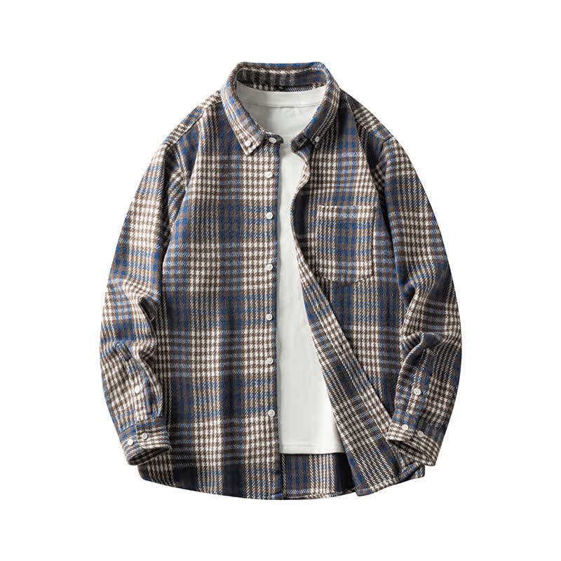 Buddha Stones Commute Multicolor Plaid Button Men's Cotton Long Sleeve Shirts With Pocket - SteelBlue Striped Sienna Plaid - US/UK/AU48,EU58 (7XL) - image 19