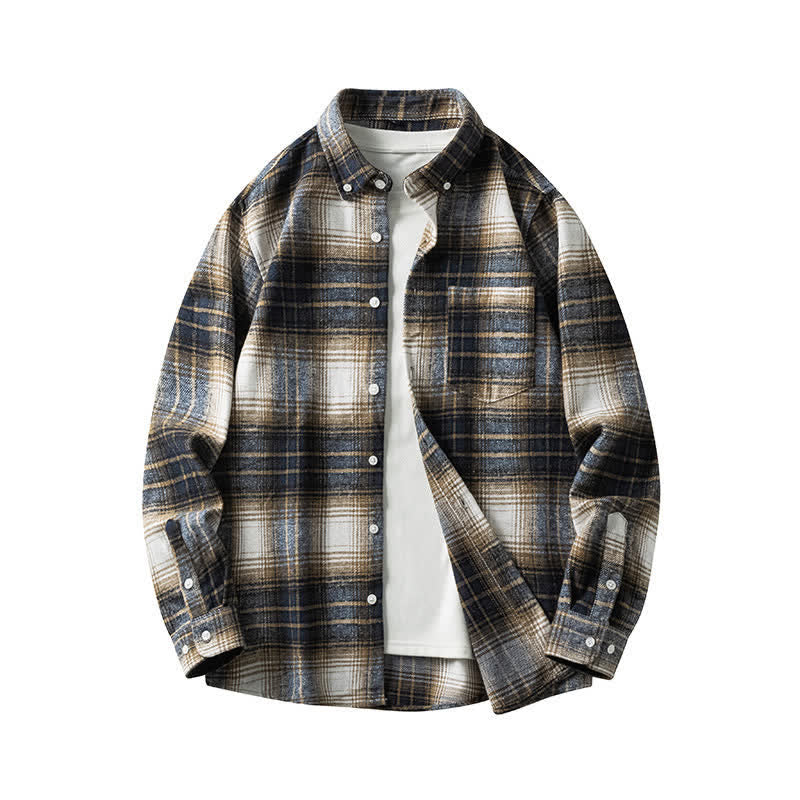 Buddha Stones Commute Multicolor Plaid Button Men's Cotton Long Sleeve Shirts With Pocket - White MidnightBlue Plaid - US/UK/AU48,EU58 (7XL) - image 18