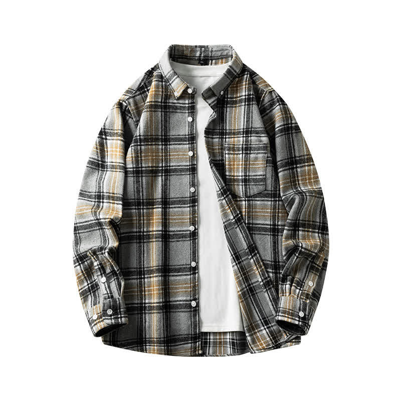 Buddha Stones Commute Multicolor Plaid Button Men's Cotton Long Sleeve Shirts With Pocket - DarkGray Plaid - US/UK/AU48,EU58 (7XL) - image 21