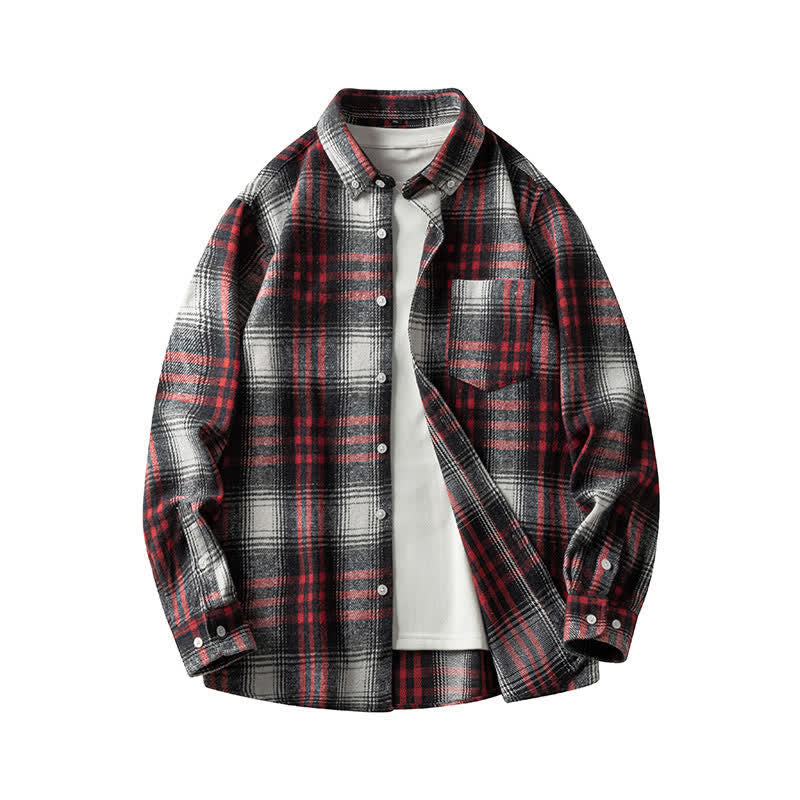 Buddha Stones Commute Multicolor Plaid Button Men's Cotton Long Sleeve Shirts With Pocket - Black Red Plaid - US/UK/AU48,EU58 (7XL) - image 20