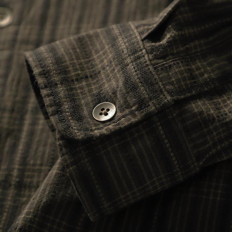 Buddha Stones Fall Commute Embroidery Plaid Pattern Men's Cotton Long Sleeve Shirts With Pocket - image 13