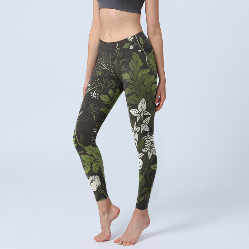 Buddha Stones Retro Flower Leaf Pattern Print Gym Leggings Women's Yoga Pants - Black - US18,UK/AU22,EU50 (4XL) - image 0