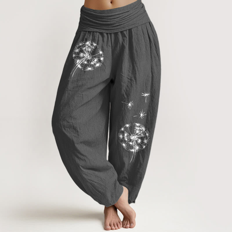 Buddha Stones Pure Cotton Concise Dandelion Pattern Women's Elastic Waist Harem Pants - DimGray - US16,UK/AU20,EU48 (3XL) - image 0