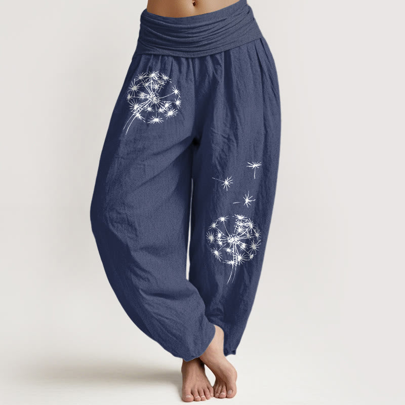 Buddha Stones Pure Cotton Concise Dandelion Pattern Women's Elastic Waist Harem Pants - DarkSlateBlue - US16,UK/AU20,EU48 (3XL) - image 8