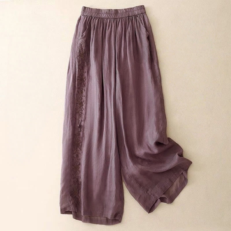 Buddha Stones Side Embroidery Design Women's 7-8 Length Wide Leg Pants With Pockets - MediumOrchid - US12,UK/AU16,EU44 (3XL) - image 0