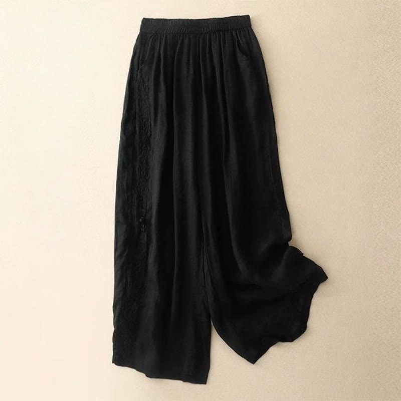 Buddha Stones Side Embroidery Design Women's 7-8 Length Wide Leg Pants With Pockets - Black - US12,UK/AU16,EU44 (3XL) - image 13