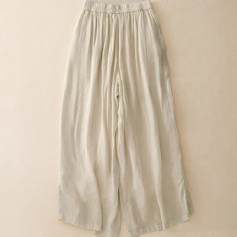 Buddha Stones Side Embroidery Design Women's 7-8 Length Wide Leg Pants With Pockets - image 6