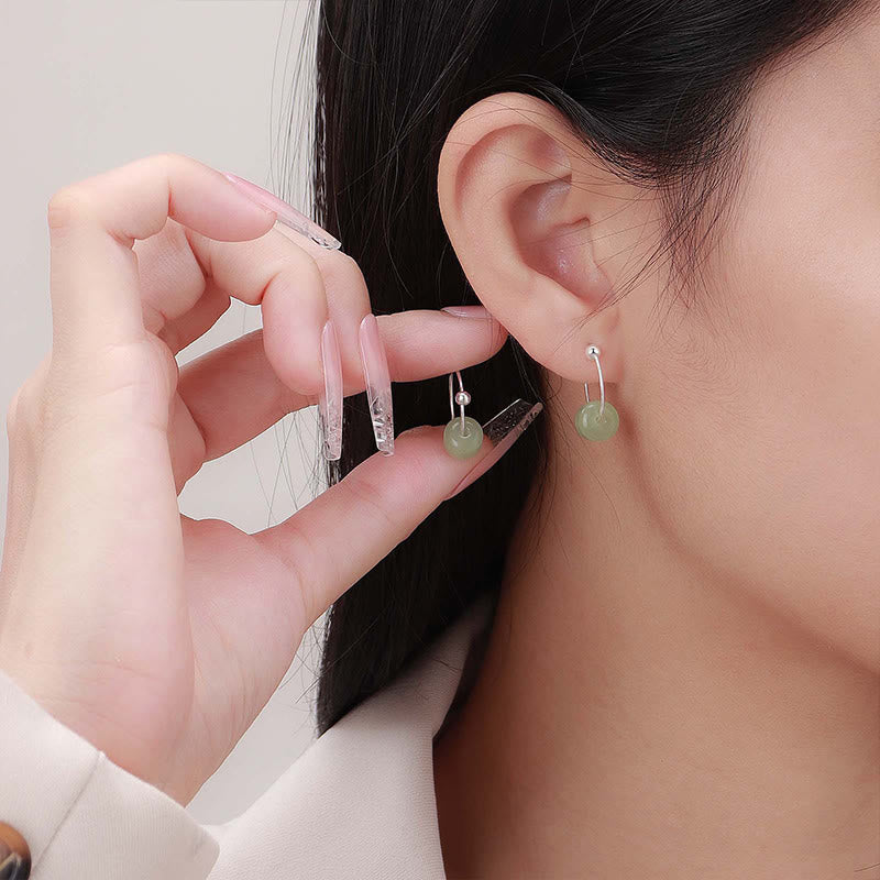 Buddha Stones 925 Sterling Silver Hetian Jade Prosperity Earrings - image 11