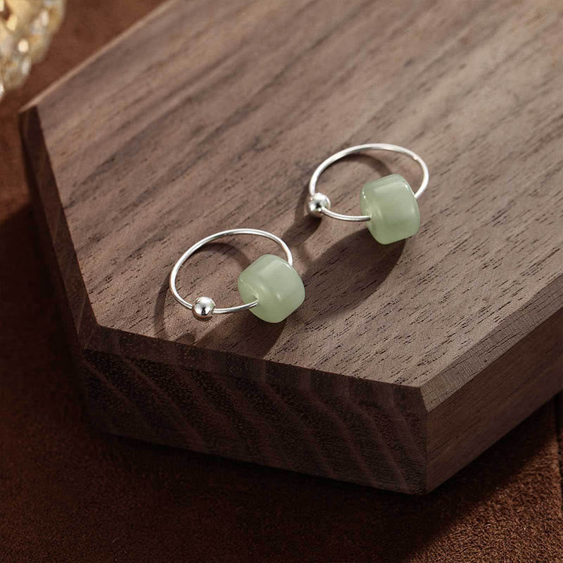 Buddha Stones 925 Sterling Silver Hetian Jade Prosperity Earrings - image 1