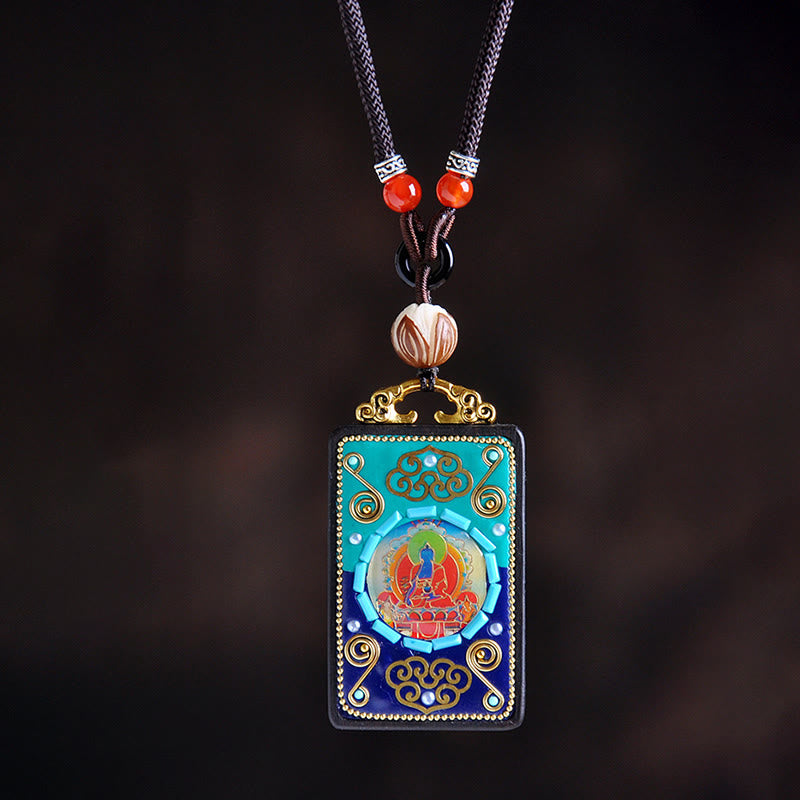 Buddha Stones Ebony Wood Peace Necklace Pendant - Ebony Wood - image 0
