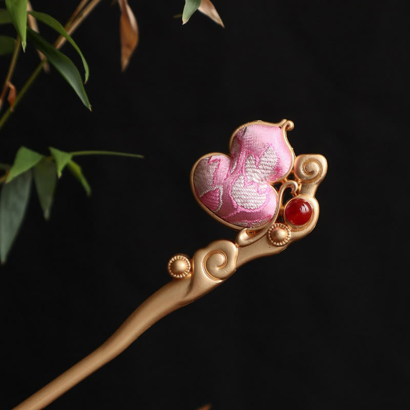 Buddha Stones Gourd Red Agate Bead Calm Confidence Hairpin - Pink Gourd - image 7
