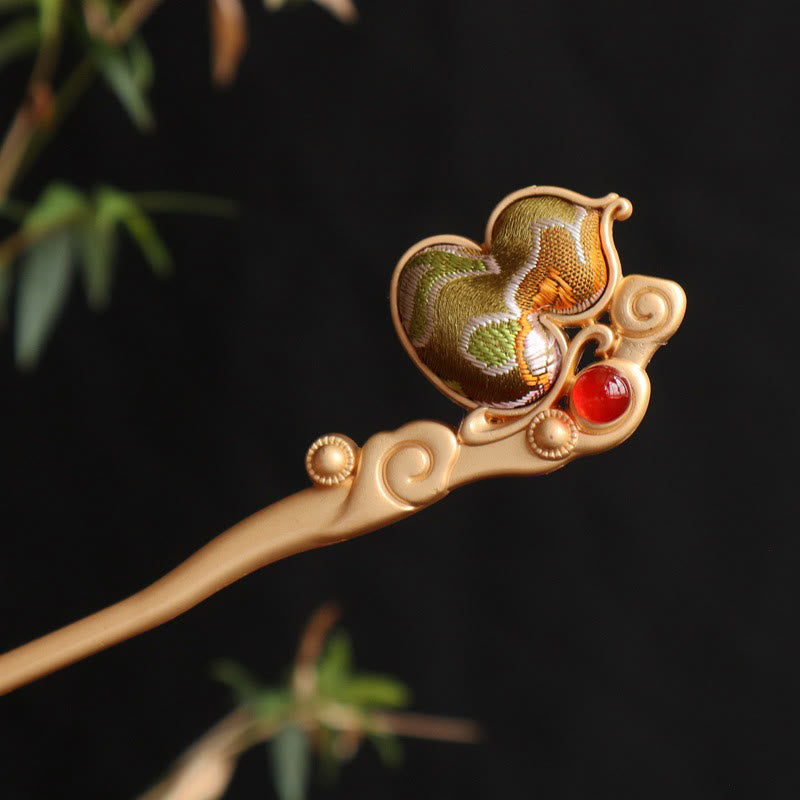 Buddha Stones Gourd Red Agate Bead Calm Confidence Hairpin - Yellow Gourd - image 0