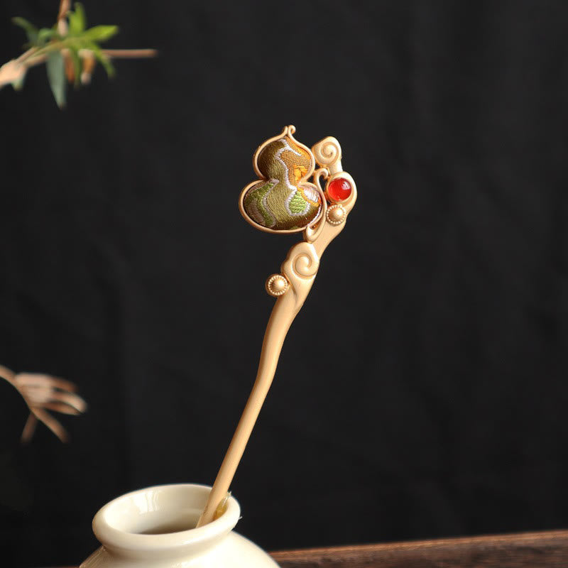 Buddha Stones Gourd Red Agate Bead Calm Confidence Hairpin - image 2