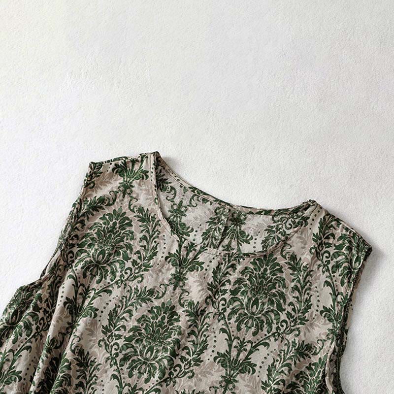 Buddha Stones Commute Summer Printing Simple Design Crew Neck Sleeveless Maxi Dress - image 4