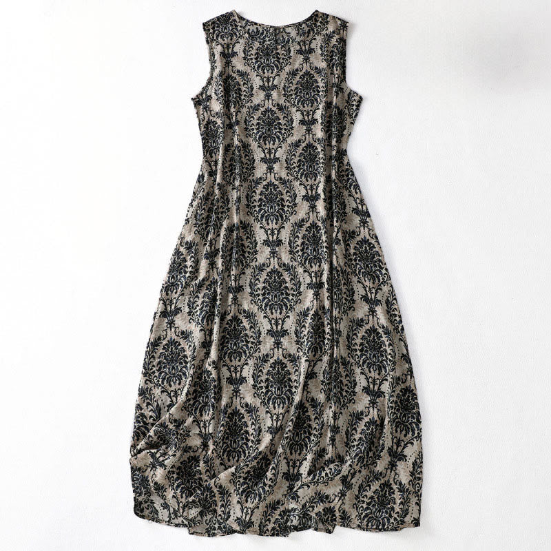 Buddha Stones Commute Summer Printing Simple Design Crew Neck Sleeveless Maxi Dress - Black - US14,UK/AU18,EU46 (2XL) - image 10