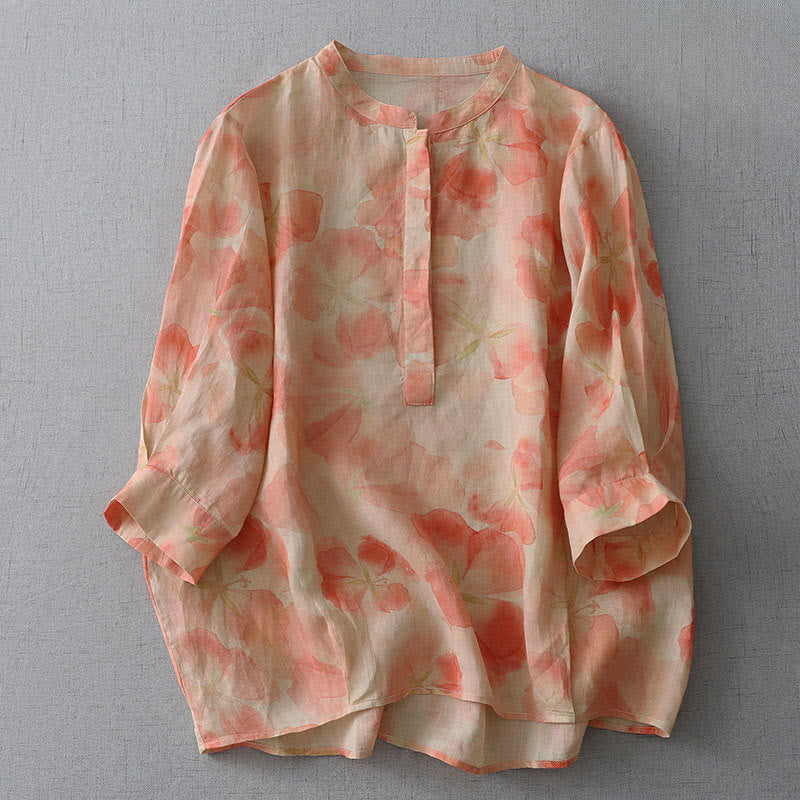 Buddha Stones Spring Floral Pattern Crew Neck Long Sleeve Women's Polyester Shirt - Coral - US8-10,UK/AU12-14,EU40-42 (2XL) - image 6