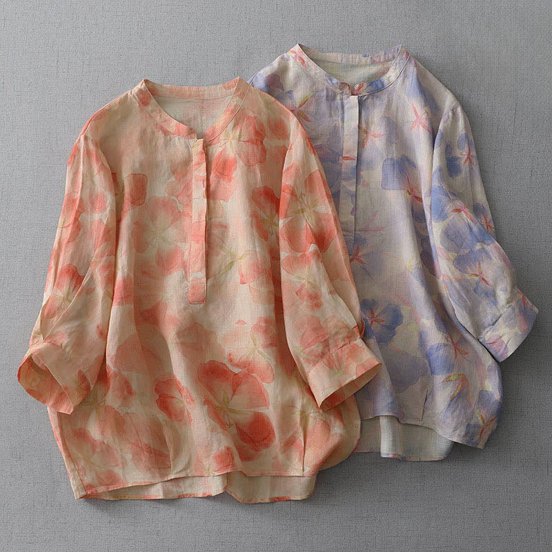Buddha Stones Spring Floral Pattern Crew Neck Long Sleeve Women's Polyester Shirt - image 0