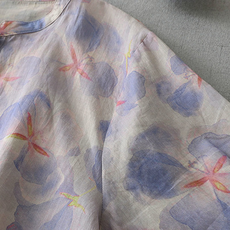 Buddha Stones Spring Floral Pattern Crew Neck Long Sleeve Women's Polyester Shirt - image 3