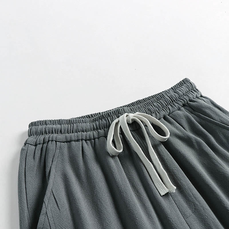 Buddha Stones Summer Drawstring Elastic Waist Frog-Button Ankle-Length Men's Cotton Linen Pants With Pockets - image 2