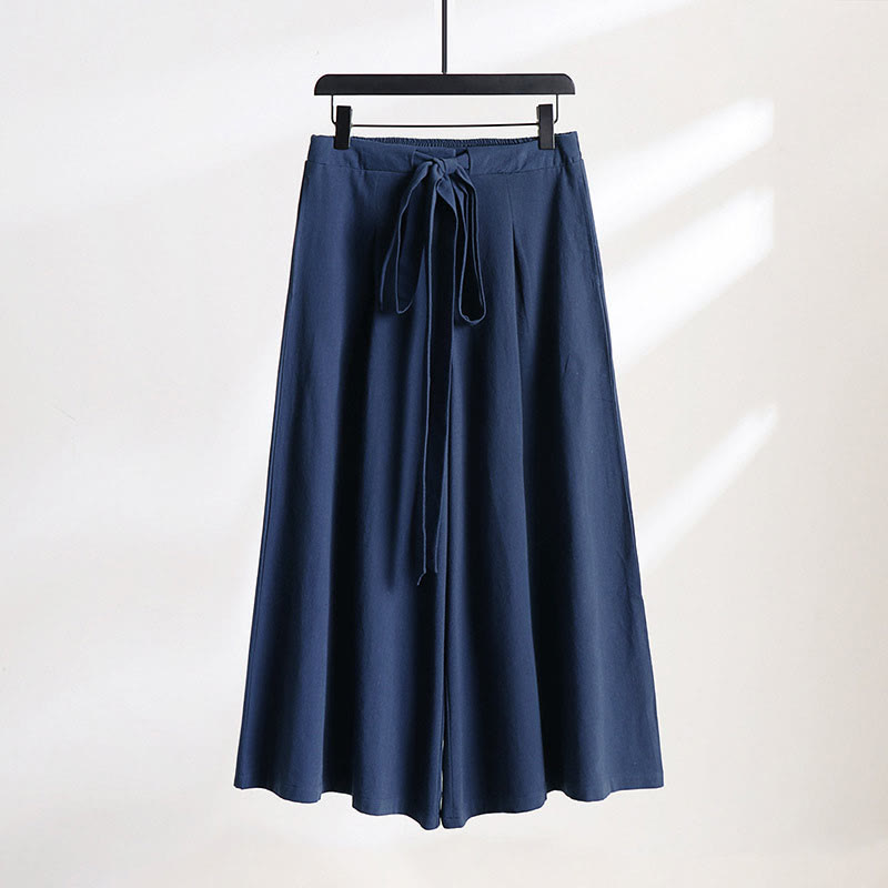 Buddha Stones Plain Lace-up Drawstring Design Men's Ankle-Length Cotton Linen Wide Leg Pants With Pockets - SteelBlue - US/UK/AU54,EU64 (9XL) - image 10
