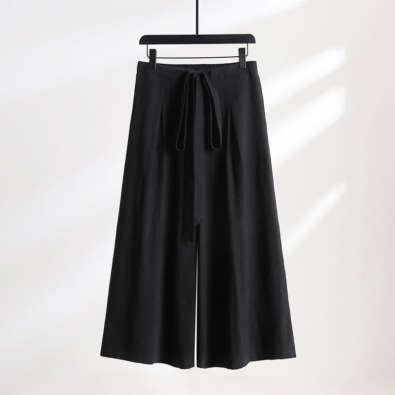 Buddha Stones Plain Lace-up Drawstring Design Men's Ankle-Length Cotton Linen Wide Leg Pants With Pockets - Black - US/UK/AU54,EU64 (9XL) - image 9