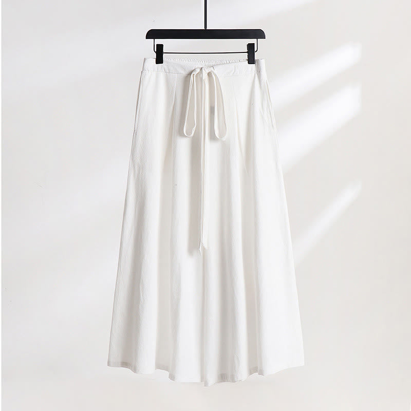 Buddha Stones Plain Lace-up Drawstring Design Men's Ankle-Length Cotton Linen Wide Leg Pants With Pockets - White - US/UK/AU54,EU64 (9XL) - image 11