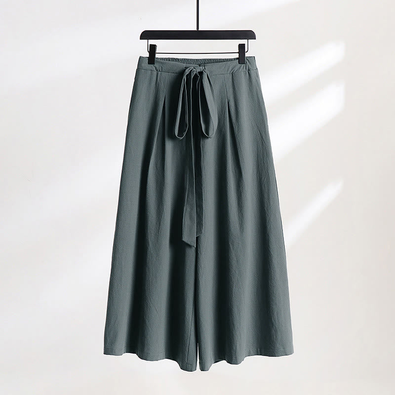 Buddha Stones Plain Lace-up Drawstring Design Men's Ankle-Length Cotton Linen Wide Leg Pants With Pockets - CadetBlue - US/UK/AU54,EU64 (9XL) - image 8