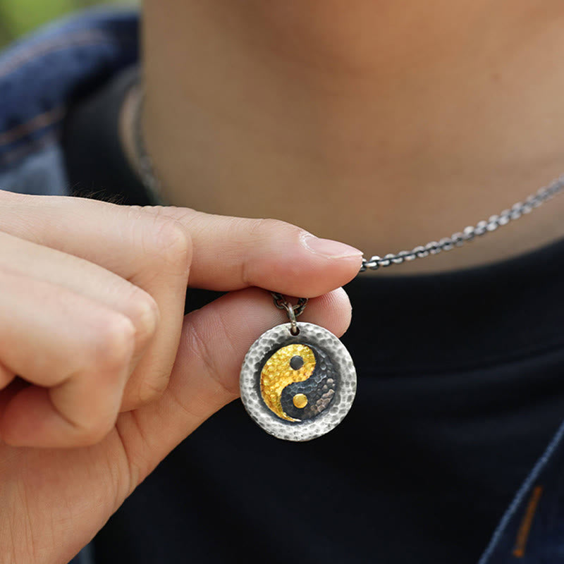 Buddha Stones 999 Sterling Silver 999 Gold Yin Yang Balance Titanium Steel Chain Necklace Pendant - image 7