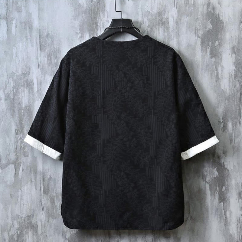 Buddha Stones Summer Floral Pattern Frog-Button Half Sleeve Cotton Men's Shirt - image 11