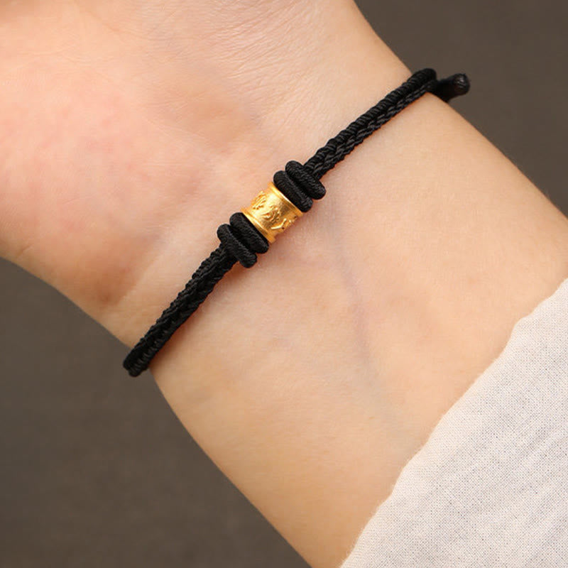 Buddha Stones Tibet Handmade 999 Gold Om Mani Padme Hum Luck Protection Bracelet - Black - 18cm - image 10