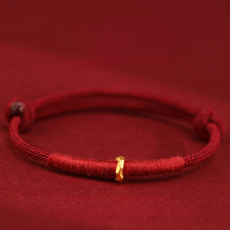 Buddha Stones 999 Gold Ring Design Handmade Luck Braided Red Rope Bracelet Anklet - One Bead Anklet - Anklet(Anklet Circumference 19-23cm) - image 10