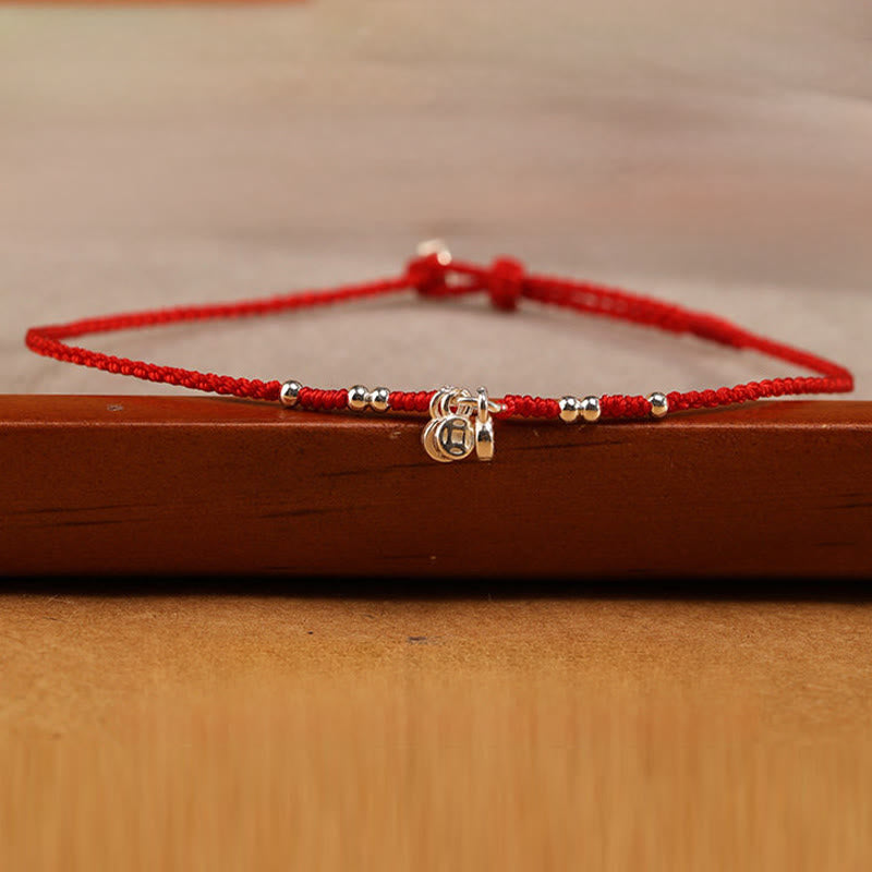 Buddha Stones Handcrafted 925 Sterling Silver Copper Coins Design Protection Strength Ultra-Thin Bracelet Anklet - image 2