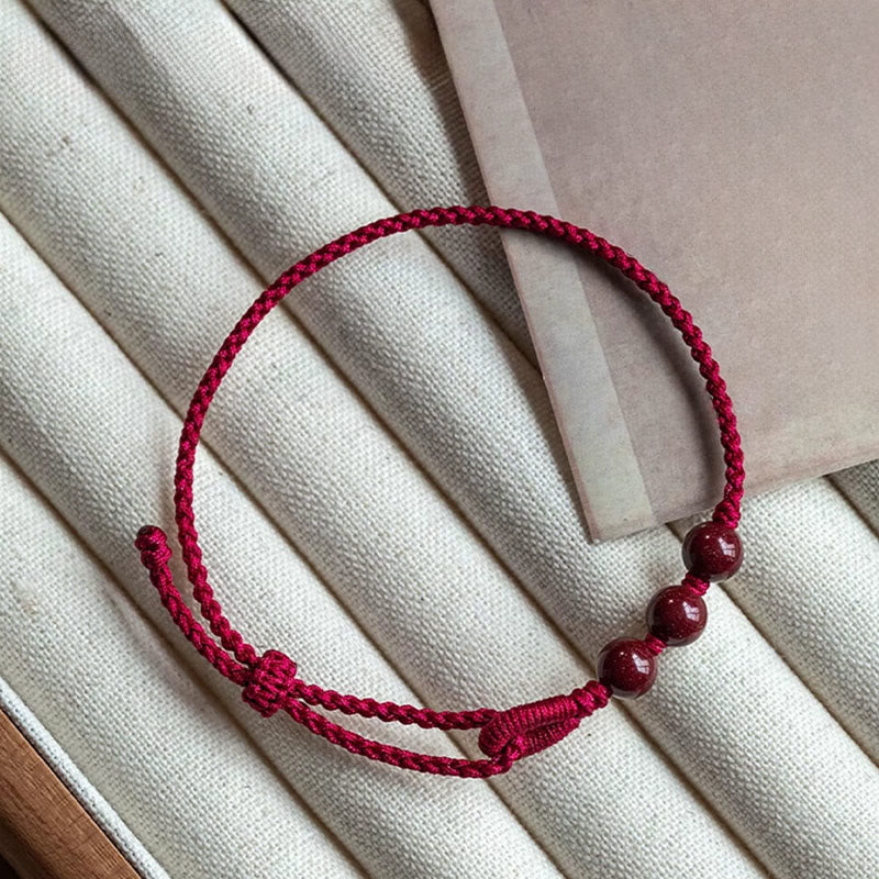 Buddha Stones Handmade Cinnabar Beads Calm Blessing Braided Rope Bracelet - image 1