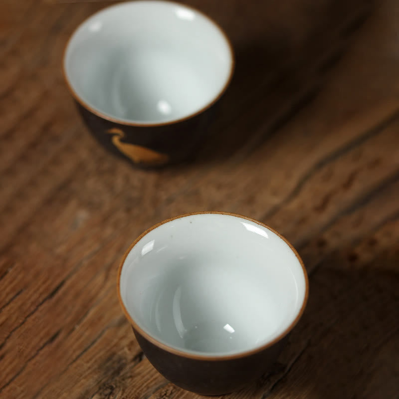 Buddha Stones Small Hand-painted Golden Crane Ceramic Teacup Kung Fu Tea Cup 40ml - image 9