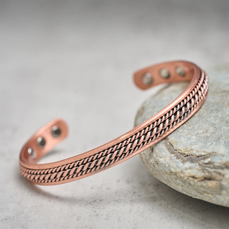 Buddha Stones Simple Twisted Design Copper Balance Luck Open Cuff Bracelet Bangle - image 1