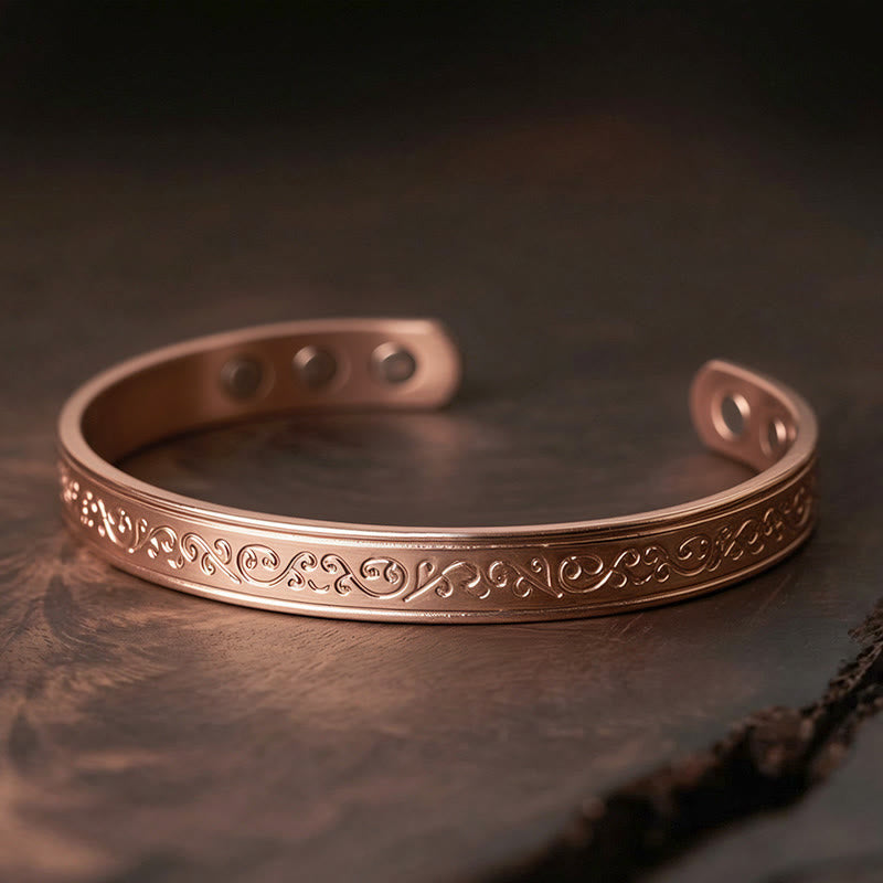 Buddha Stones Engraved Patterned Copper Balance Open Cuff Bracelet Bangle - Copper(Wrist Circumference: 15-18cm) - image 7